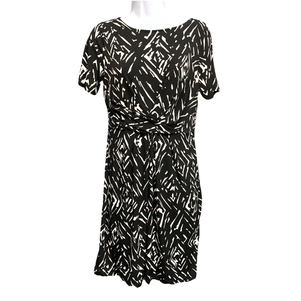 Roz‎ & Ali Women Shift Dress Casual Short Sleeve Printed Knee Length Black Small